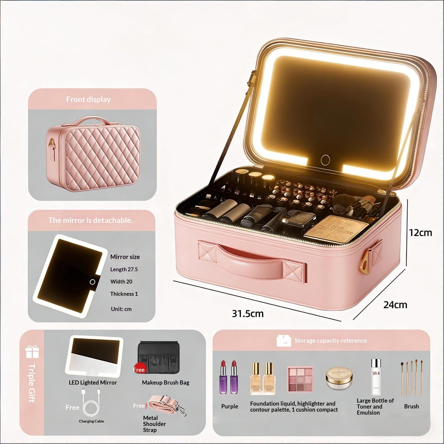 “professional travel makeup kit with 13 brushes and travel bag”
