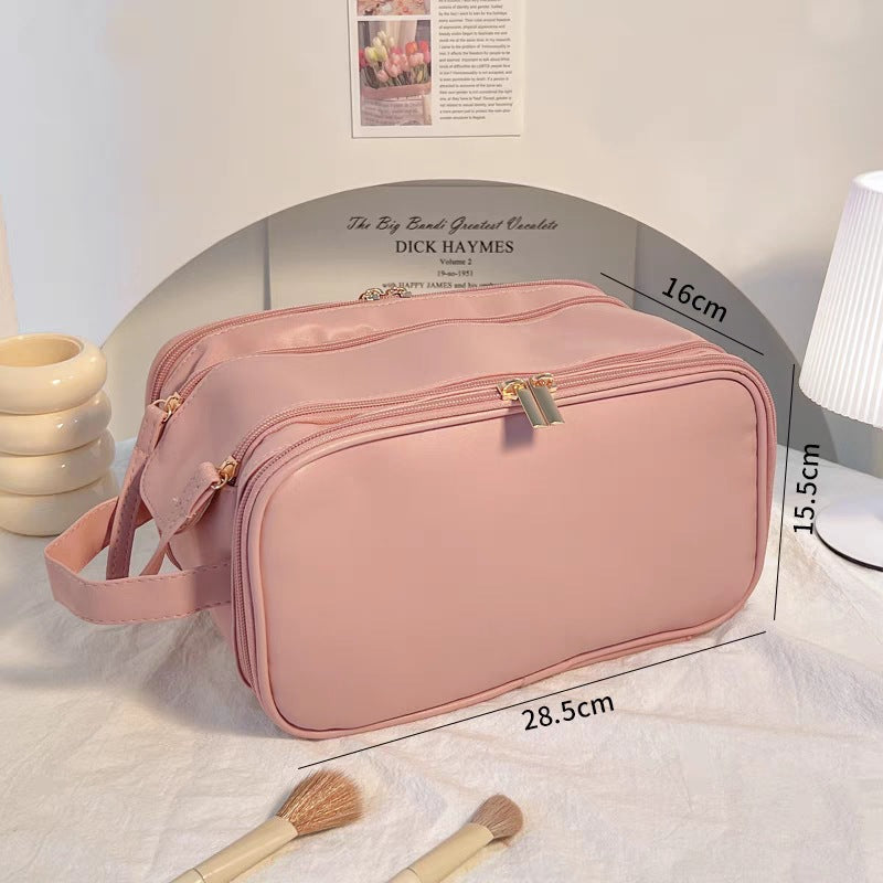 Large Capacity Double Zipper Travel Cosmetic Bag — Wash & Makeup Organizer