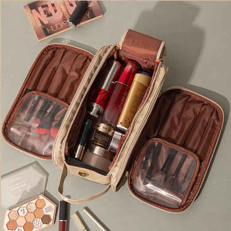 “large travel cosmetic bag double zipper organizer”