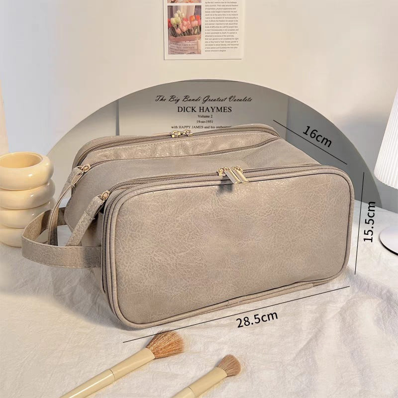 Large Capacity Double Zipper Travel Cosmetic Bag — Wash & Makeup Organizer